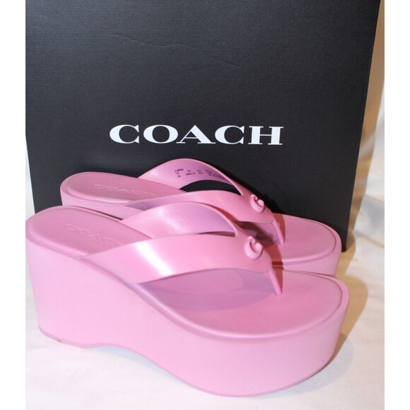 COACH SIGNATURE SCULPTED C FRANKI THONG FLIP FLOP SANDALS NIB PINK SZ 7 NIB - Picture 1 of 6